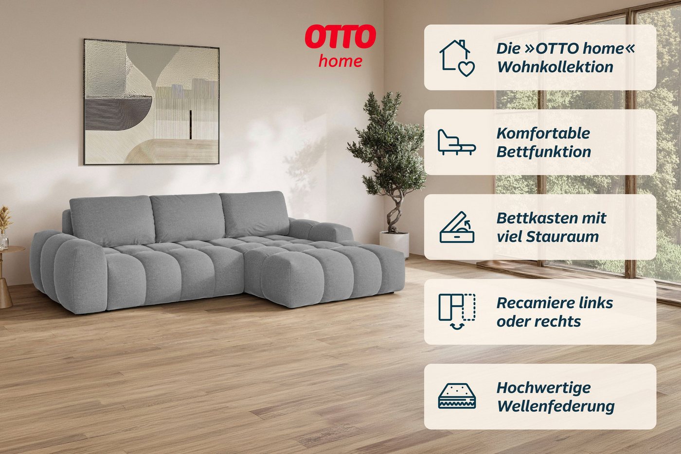 OTTO home Ecksofa AZITA L-Form, 270 cm - OTTO. Verlässliche Qualität., wahlweise als Schlafsofa m. Bettkasten, Bubble-Optik – Bild 3 von 5