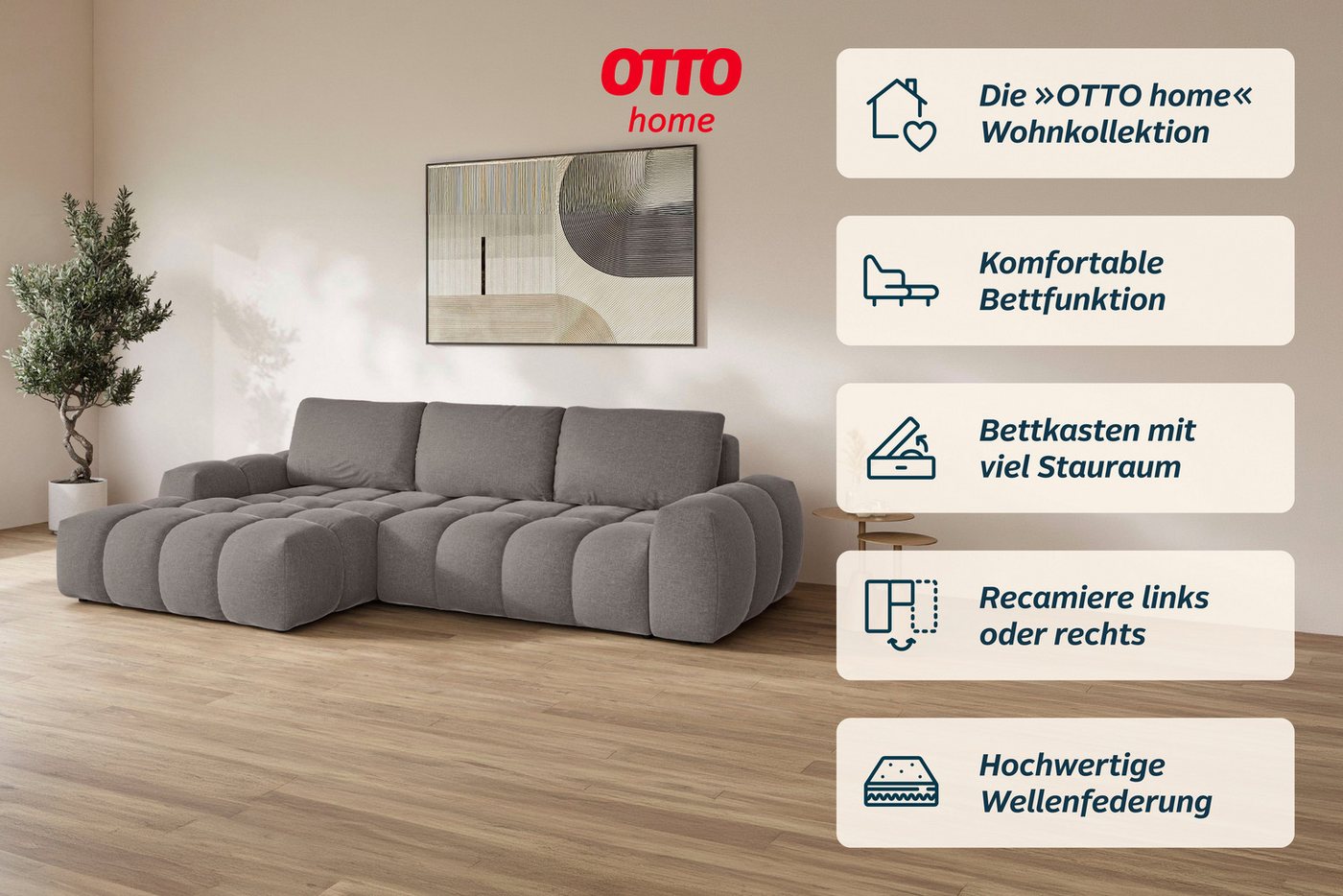 OTTO home Ecksofa AZITA L-Form, 270 cm - OTTO. Verlässliche Qualität., wahlweise als Schlafsofa m. Bettkasten, Bubble-Optik – Bild 3 von 5
