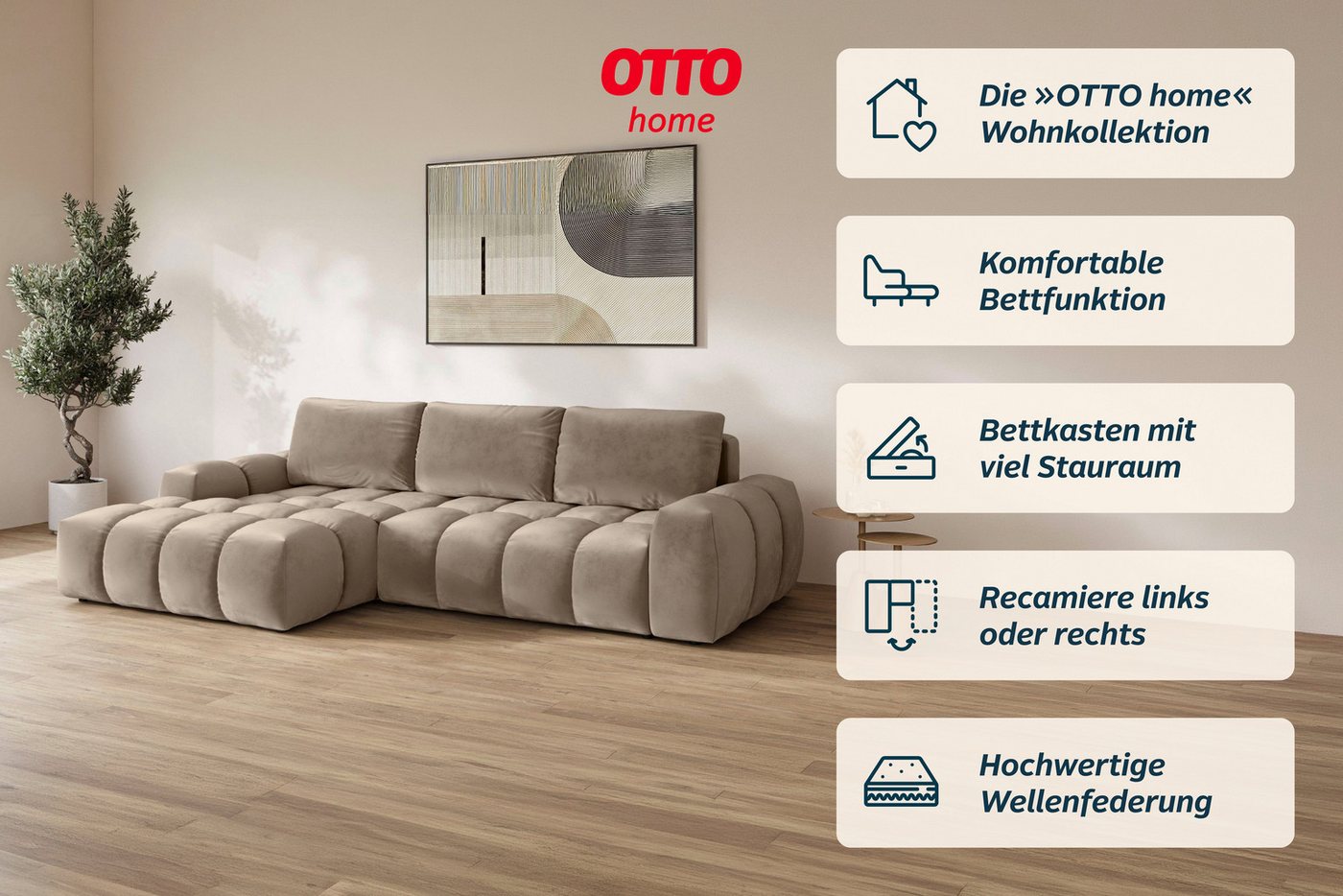 OTTO home Ecksofa AZITA L-Form, 270 cm - OTTO. Verlässliche Qualität., wahlweise als Schlafsofa m. Bettkasten, Bubble-Optik – Bild 4 von 5