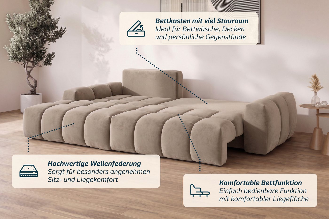 OTTO home Ecksofa AZITA L-Form, 270 cm - OTTO. Verlässliche Qualität., wahlweise als Schlafsofa m. Bettkasten, Bubble-Optik – Bild 5 von 5