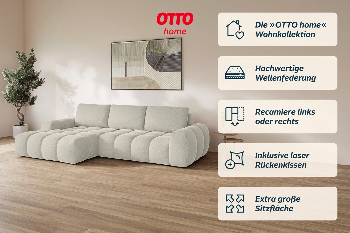 OTTO home Ecksofa AZITA L-Form, 270 cm - OTTO. Verlässliche Qualität., wahlweise als Schlafsofa m. Bettkasten, Bubble-Optik – Bild 3 von 5