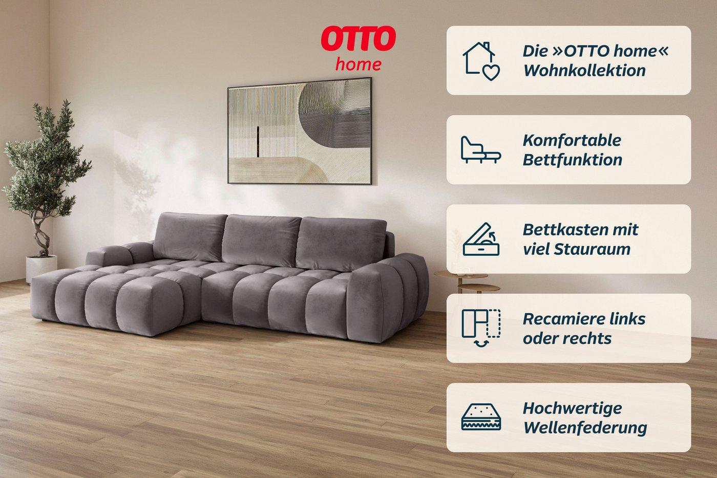OTTO home Ecksofa AZITA L-Form, 270 cm - OTTO. Verlässliche Qualität., wahlweise als Schlafsofa m. Bettkasten, Bubble-Optik – Bild 4 von 5