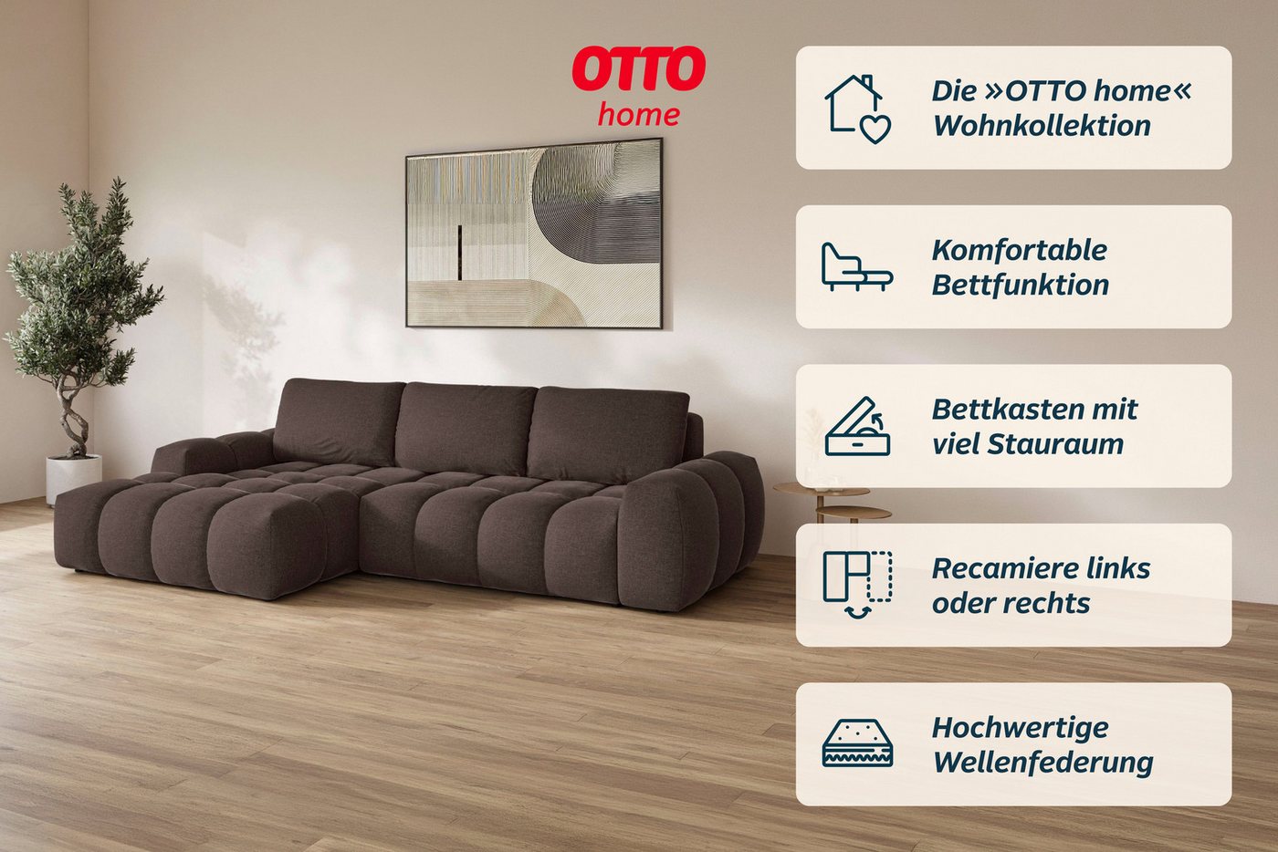 OTTO home Ecksofa AZITA L-Form, 270 cm - OTTO. Verlässliche Qualität., wahlweise als Schlafsofa m. Bettkasten, Bubble-Optik – Bild 3 von 5