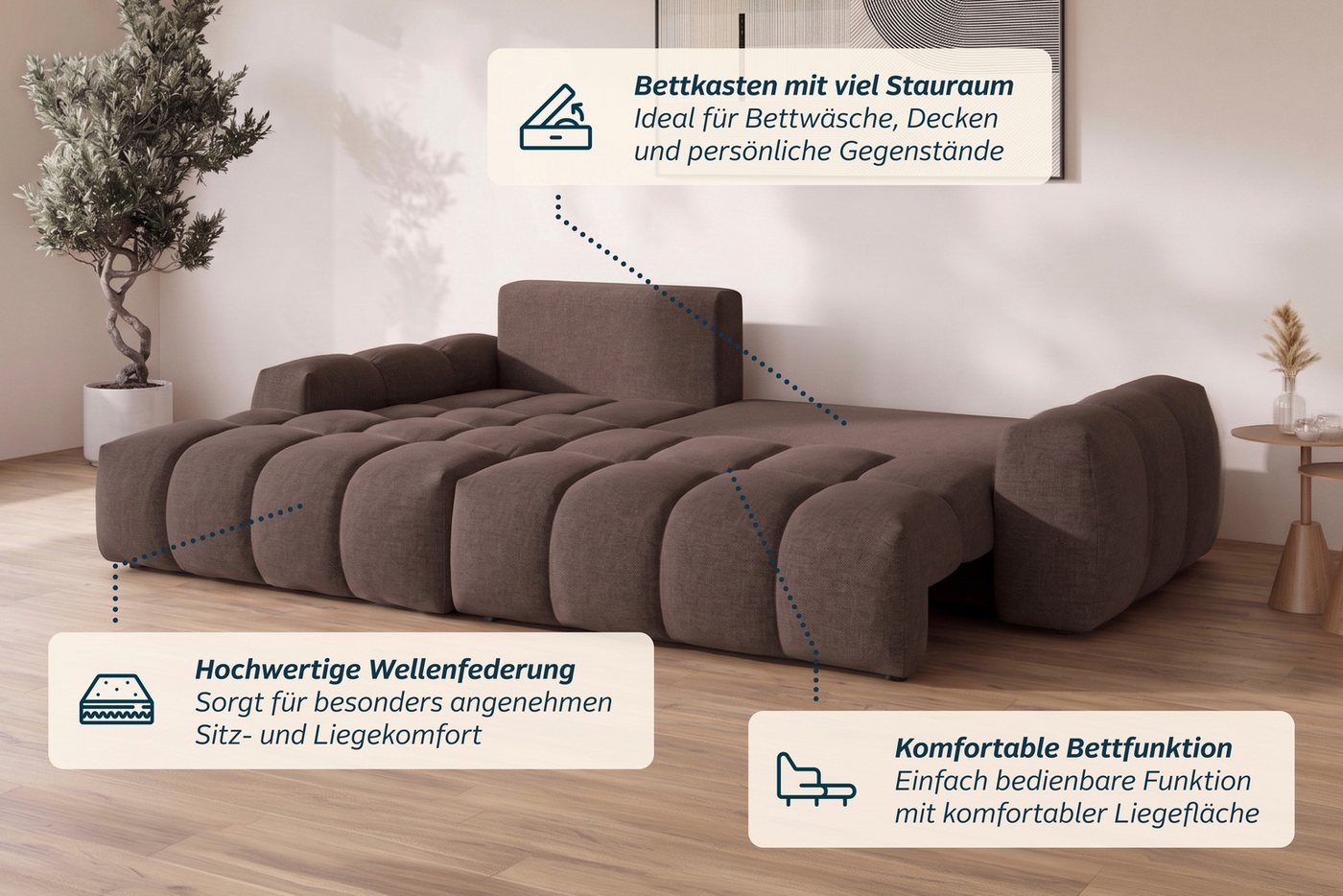 OTTO home Ecksofa AZITA L-Form, 270 cm - OTTO. Verlässliche Qualität., wahlweise als Schlafsofa m. Bettkasten, Bubble-Optik – Bild 5 von 5