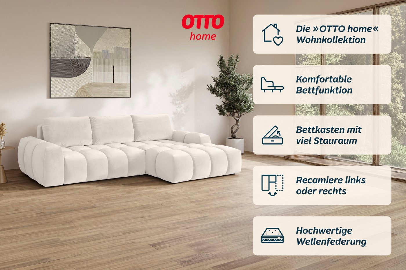 OTTO home Ecksofa AZITA L-Form, 270 cm - OTTO. Verlässliche Qualität., wahlweise als Schlafsofa m. Bettkasten, Bubble-Optik – Bild 4 von 5