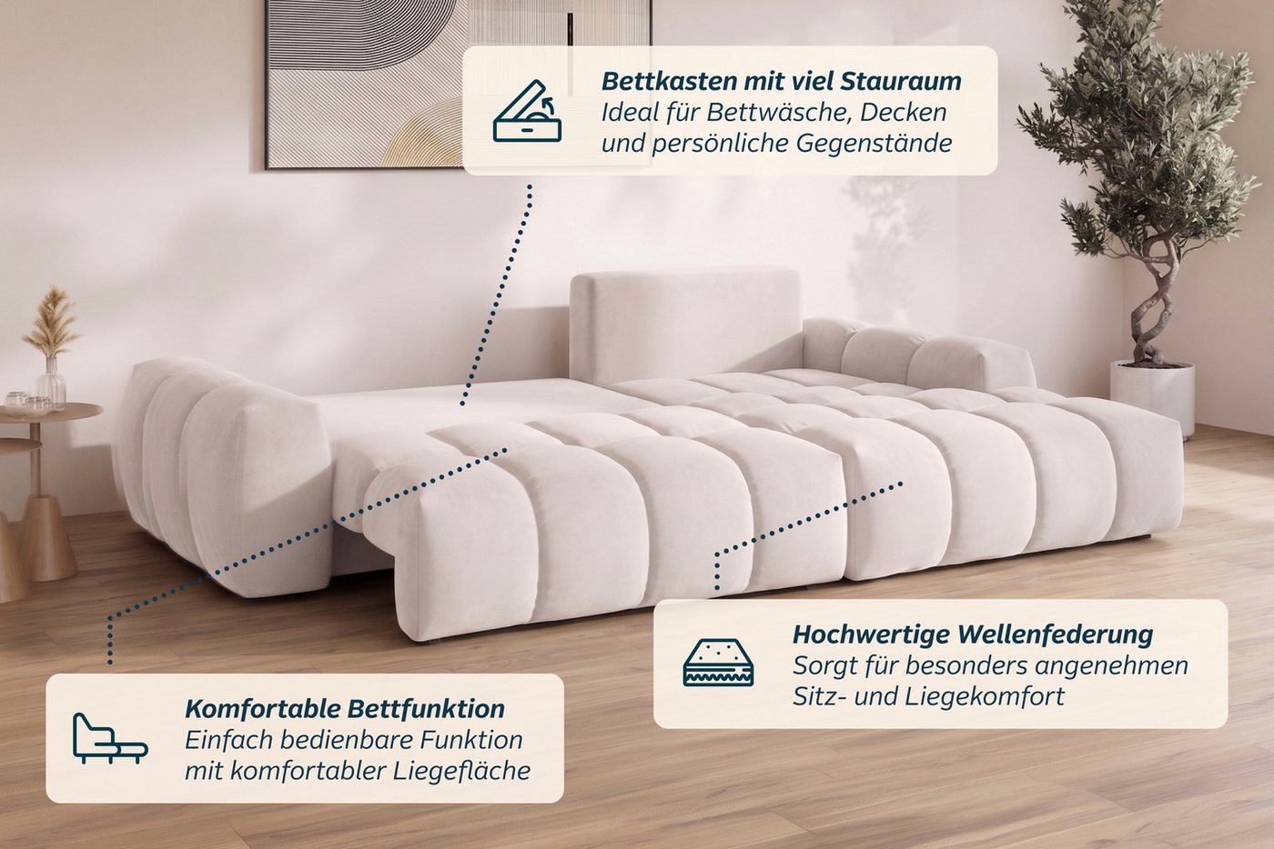 OTTO home Ecksofa AZITA L-Form, 270 cm - OTTO. Verlässliche Qualität., wahlweise als Schlafsofa m. Bettkasten, Bubble-Optik – Bild 5 von 5