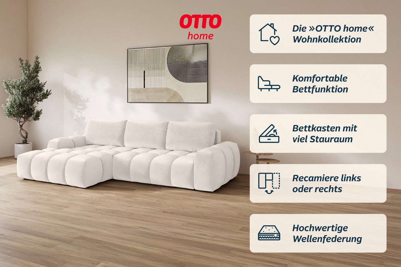 OTTO home Ecksofa AZITA L-Form, 270 cm - OTTO. Verlässliche Qualität., wahlweise als Schlafsofa m. Bettkasten, Bubble-Optik – Bild 4 von 5