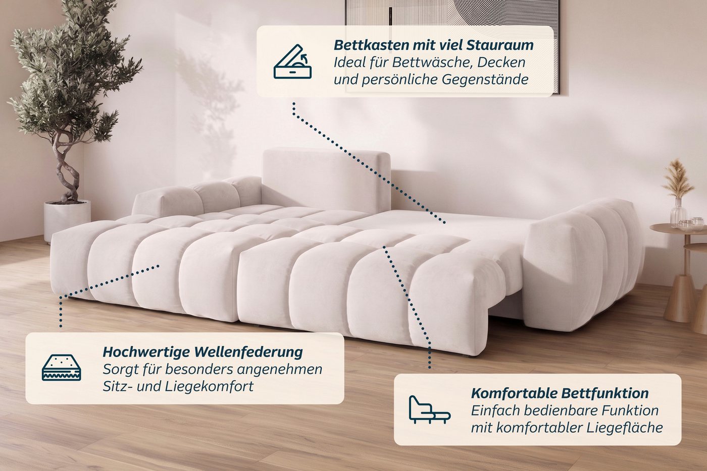 OTTO home Ecksofa AZITA L-Form, 270 cm - OTTO. Verlässliche Qualität., wahlweise als Schlafsofa m. Bettkasten, Bubble-Optik – Bild 5 von 5
