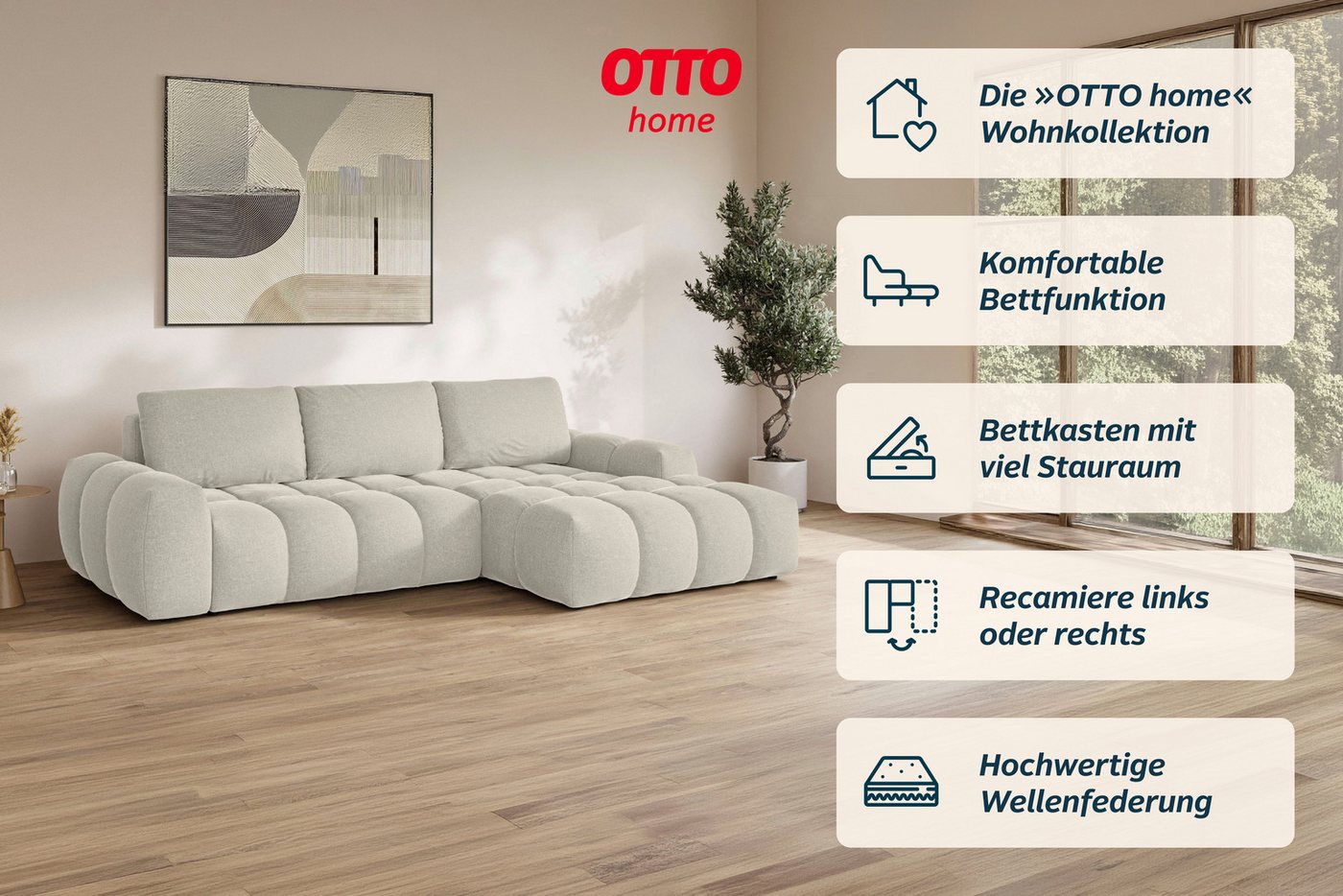 OTTO home Ecksofa AZITA L-Form, 270 cm - OTTO. Verlässliche Qualität., wahlweise als Schlafsofa m. Bettkasten, Bubble-Optik – Bild 3 von 5