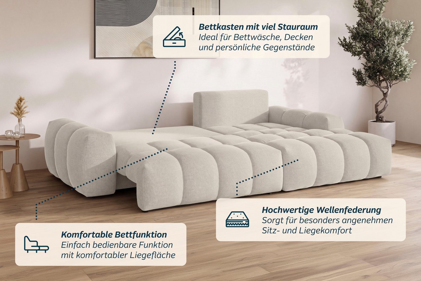 OTTO home Ecksofa AZITA L-Form, 270 cm - OTTO. Verlässliche Qualität., wahlweise als Schlafsofa m. Bettkasten, Bubble-Optik – Bild 4 von 5