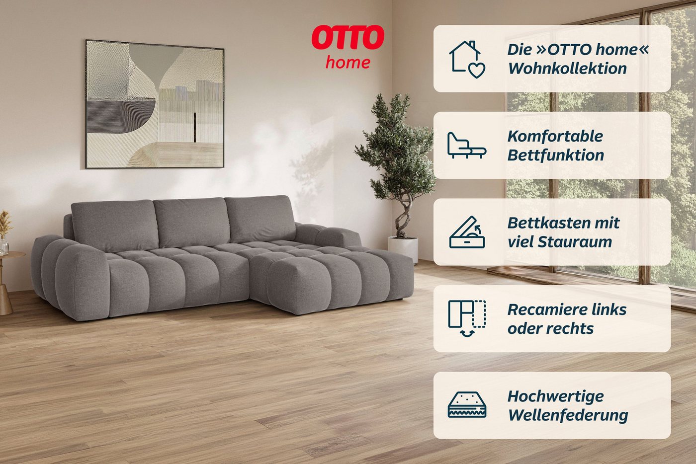 OTTO home Ecksofa AZITA L-Form, 270 cm - OTTO. Verlässliche Qualität., wahlweise als Schlafsofa m. Bettkasten, Bubble-Optik – Bild 3 von 5