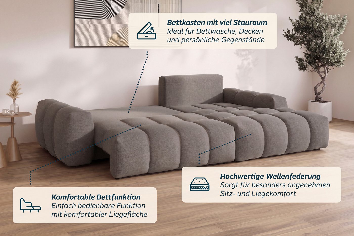 OTTO home Ecksofa AZITA L-Form, 270 cm - OTTO. Verlässliche Qualität., wahlweise als Schlafsofa m. Bettkasten, Bubble-Optik – Bild 5 von 5