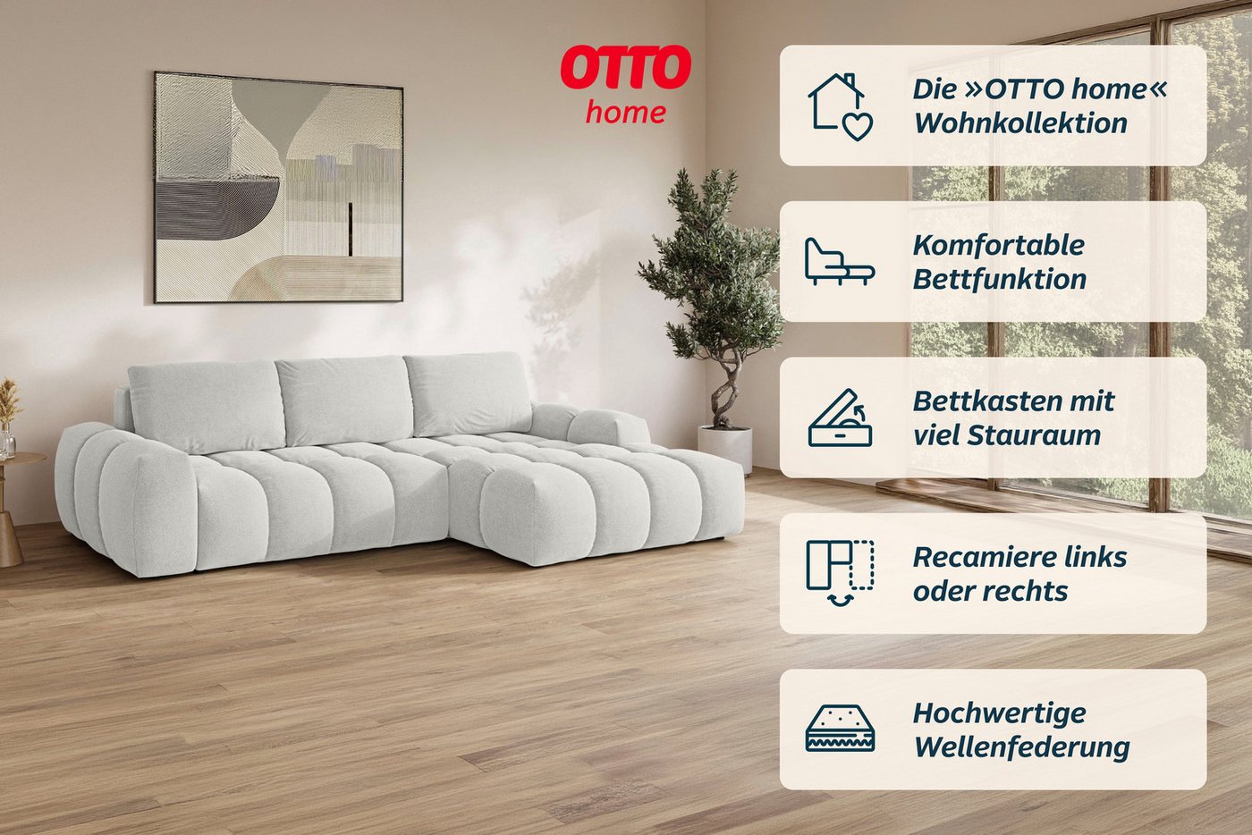 OTTO home Ecksofa AZITA L-Form, 270 cm - OTTO. Verlässliche Qualität., wahlweise als Schlafsofa m. Bettkasten, Bubble-Optik – Bild 4 von 5