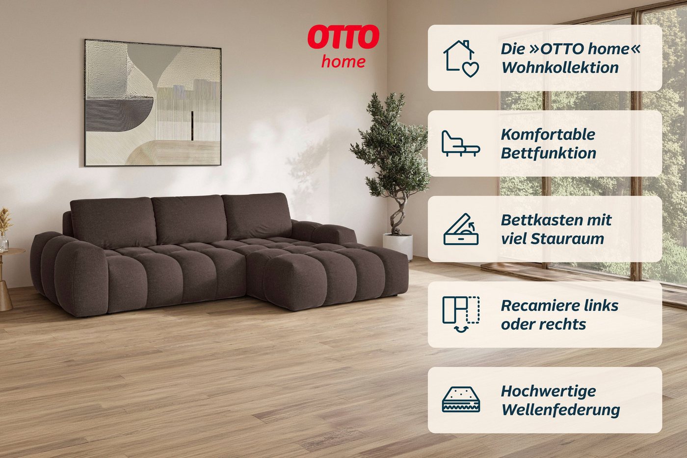 OTTO home Ecksofa AZITA L-Form, 270 cm - OTTO. Verlässliche Qualität., wahlweise als Schlafsofa m. Bettkasten, Bubble-Optik – Bild 3 von 5