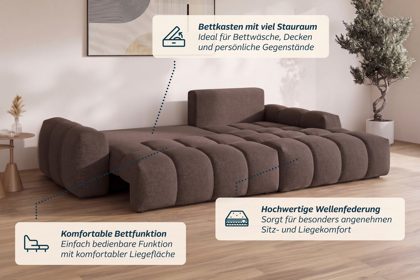 OTTO home Ecksofa AZITA L-Form, 270 cm - OTTO. Verlässliche Qualität., wahlweise als Schlafsofa m. Bettkasten, Bubble-Optik – Bild 5 von 5