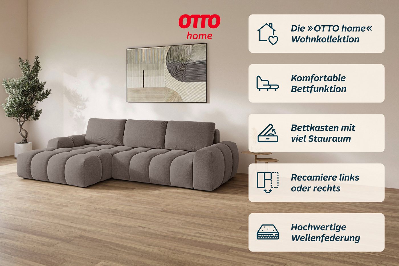 OTTO home Ecksofa AZITA L-Form, 270 cm - OTTO. Verlässliche Qualität., wahlweise als Schlafsofa m. Bettkasten, Bubble-Optik – Bild 4 von 5