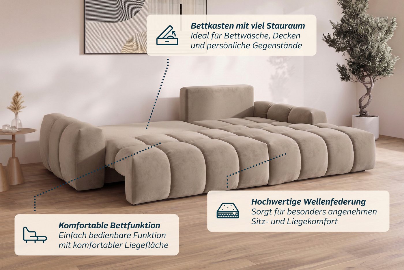 OTTO home Ecksofa AZITA L-Form, 270 cm - OTTO. Verlässliche Qualität., wahlweise als Schlafsofa m. Bettkasten, Bubble-Optik – Bild 5 von 5