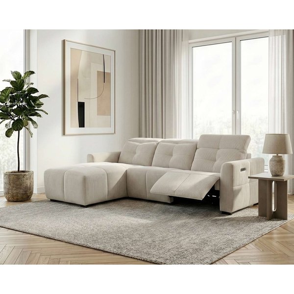 OTTO home Ecksofa CAARLA Cord, L-Form, 261 cm, man. oder elektr. Relaxfunktion (USB-A/C), mit USB-A und USB-C bei elektrischer Ausführung, Kopfteilverstellung