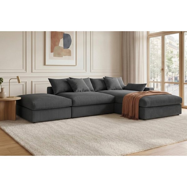 OTTO home Ecksofa Cosy Lounge L-Form, Breite 333 cm, Mega-Sofa mit Cordstoff bezogen, mit Federkern & 4 Zierkissen