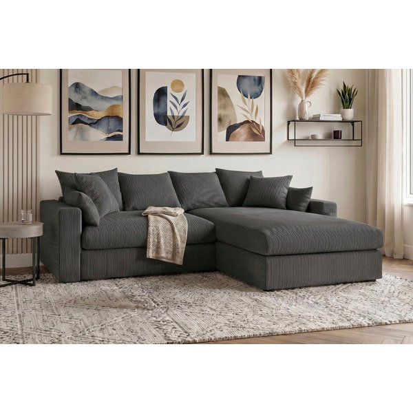 OTTO home Ecksofa Cosy Lounge L-Form, Breite 268 cm, Mega-Sofa mit Cordstoff bezogen, mit Federkern & 5 Zierkissen