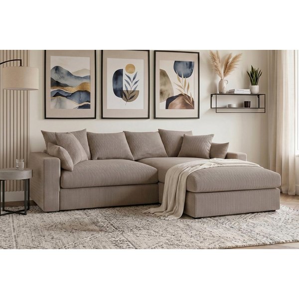 OTTO home Ecksofa Cosy Lounge L-Form, Breite 268 cm, Mega-Sofa mit Cordstoff bezogen, mit Federkern & 5 Zierkissen
