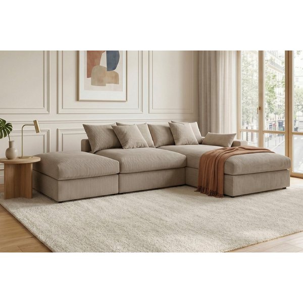 OTTO home Ecksofa Cosy Lounge L-Form, Breite 333 cm, Mega-Sofa mit Cordstoff bezogen, mit Federkern & 4 Zierkissen