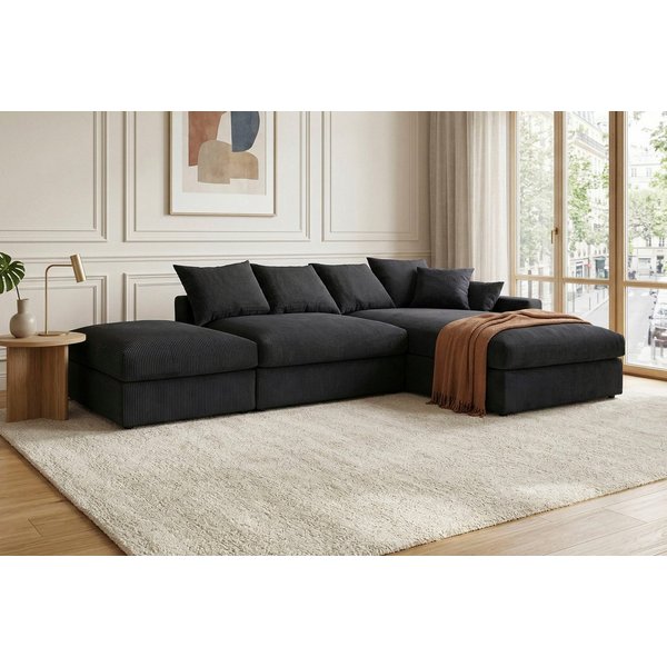 OTTO home Ecksofa Cosy Lounge L-Form, Breite 333 cm, Mega-Sofa mit Cordstoff bezogen, mit Federkern & 4 Zierkissen