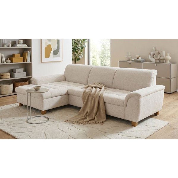 OTTO home Ecksofa Eggery 279 x 162 cm, auch mit Schlaffunktion & Bettkasten, Holzfüße, L-Form, aus pflegeleichtem Luxus-Microfaser