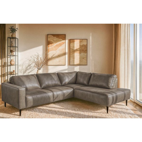 OTTO home Ecksofa Fumone, Lederoptik oder Soft-Touch Chenille, Breite 260, mit schwarzen Massivholzfüßen