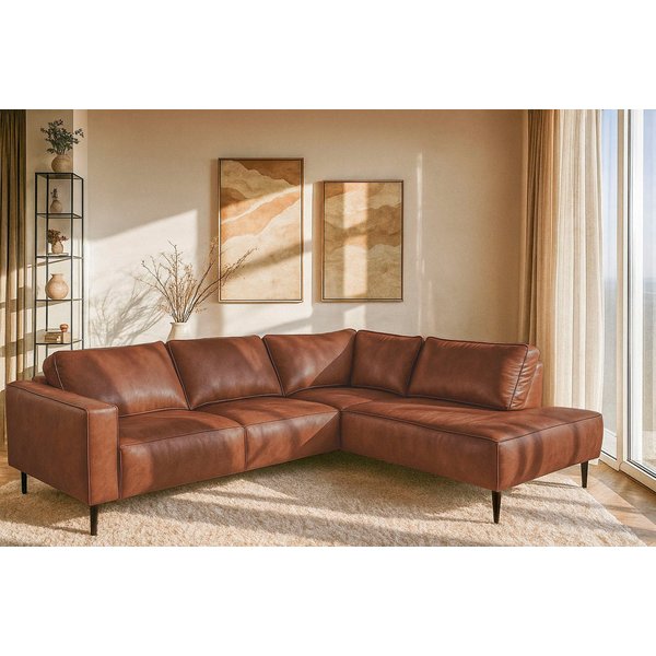 OTTO home Ecksofa Fumone, Lederoptik oder Soft-Touch Chenille, Breite 260, mit schwarzen Massivholzfüßen