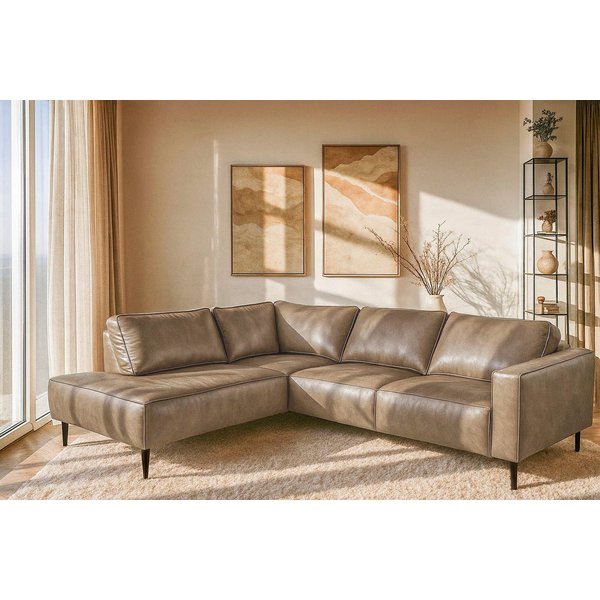 OTTO home Ecksofa Fumone, Lederoptik oder Soft-Touch Chenille, Breite 260, mit schwarzen Massivholzfüßen