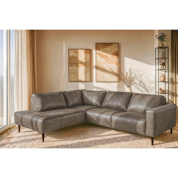 OTTO home Ecksofa Fumone, Lederoptik oder Soft-Touch Chenille, Breite 260, mit schwarzen Massivholzfüßen