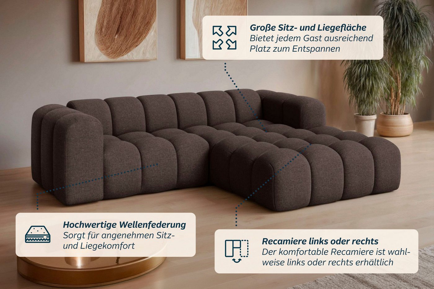 OTTO home Ecksofa KALLIE L-Form, 248 cm - OTTO. Verlässliche Qualität., Bubble Optik, moderne Steppung, hoher Sitzkomfort – Bild 4 von 5
