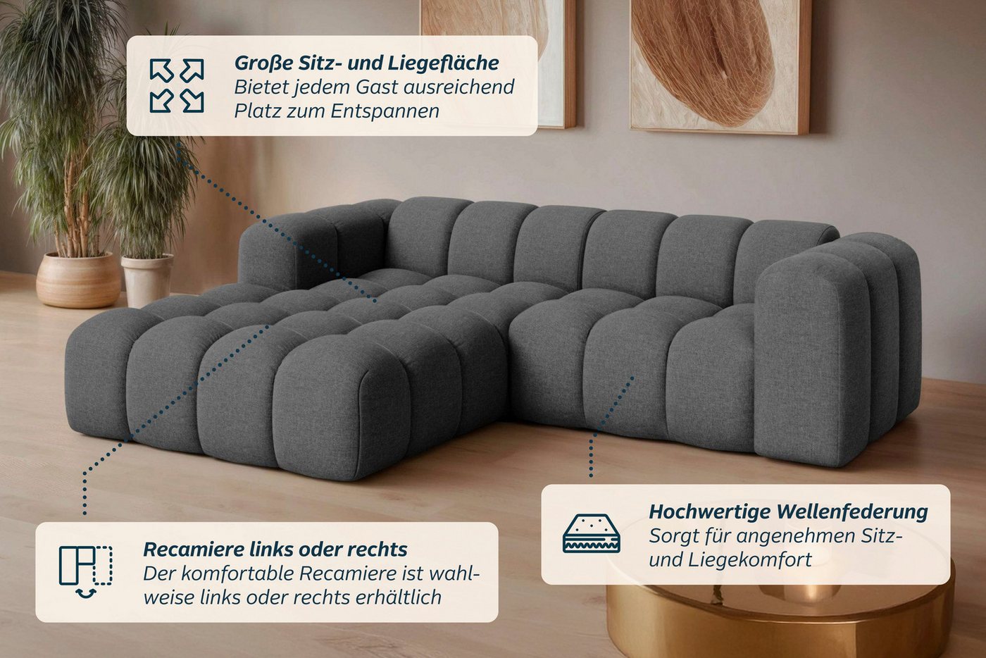 OTTO home Ecksofa KALLIE L-Form, 248 cm - OTTO. Verlässliche Qualität., Bubble Optik, moderne Steppung, hoher Sitzkomfort – Bild 4 von 5