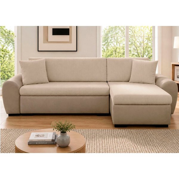 OTTO home Ecksofa KIVELLA mit Schlaffunktion, Cord-Struktur, L-Form, 240 cm, Schlafsofa - Liegefläche (128/191), Bettkasten, Cord-Struktur-Mix