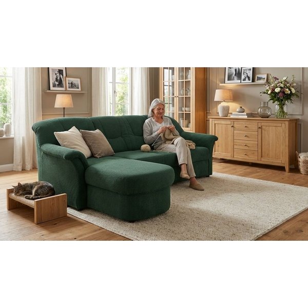 OTTO home Ecksofa Langelland 232 x 146 cm, auch mit Schlaffunktion, mittelfester Sitz, L-Form, mit Federkern, pflegeleichter Pet Friendly Bezugsstoff