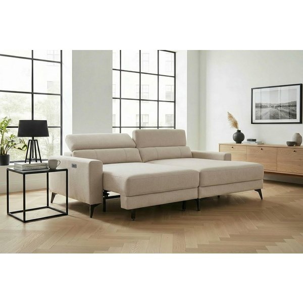 OTTO home Ecksofa LEWII, Schlafsofa elektrisch mit Sitztiefenverstellung, L-Form, 225 cm, mit USB A/C-Anschluss. Federkern, verstellbaren Kopfstützen, Webstoff