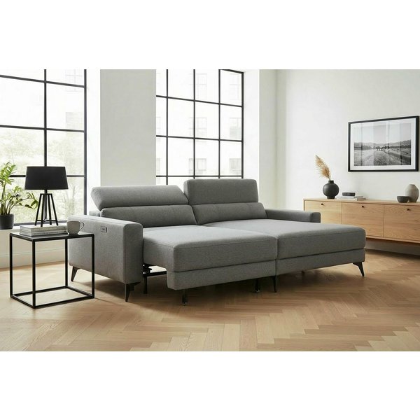 OTTO home Ecksofa LEWII, Schlafsofa elektrisch mit Sitztiefenverstellung, L-Form, 225 cm, mit USB A/C-Anschluss. Federkern, verstellbaren Kopfstützen, Webstoff
