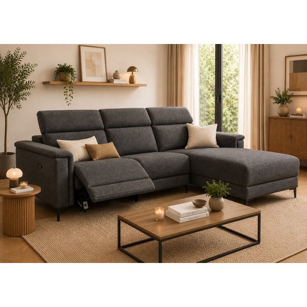 OTTO home Ecksofa LUND, Struktur-Bezug, L-Form, 261cm, man. /elektr. Relaxfunktion, auch mit USB A-Anschluss sowie Kopfteilverstellung