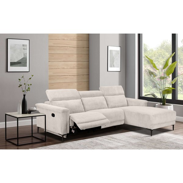 OTTO home Ecksofa LUND Cord, L-Form, 261 cm, man. o. elektr. Relaxfunktion (mit USB-A), mit USB A-Anschluss bei elektrischer Variante und Kopfteilverstellung
