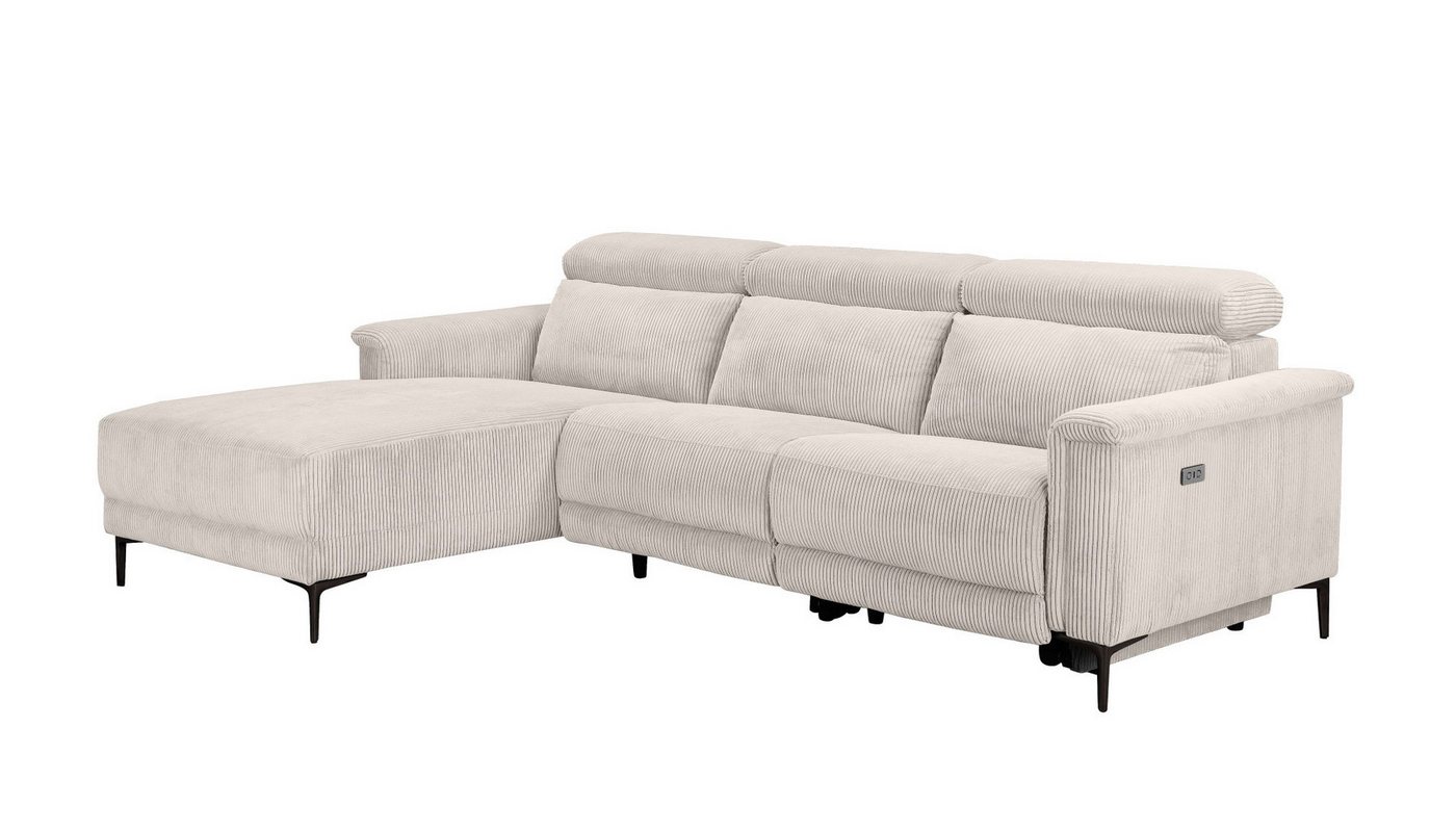 OTTO home Ecksofa LUND Cord, L-Form, 261 cm, man. o. elektr. Relaxfunktion (mit USB-A), mit USB A-Anschluss bei elektrischer Variante und Kopfteilverstellung – Bild 3 von 5