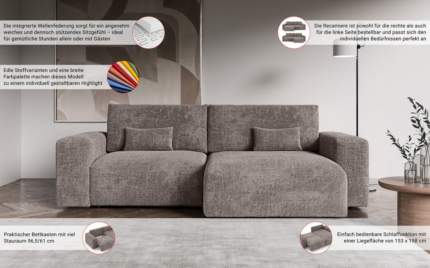 OTTO home Ecksofa MATTS Schlafsofa mit Bettkasten, Maße B/T/H: 265/159/89 cm, L-Form mit Recamiere rechts oder links, hoher Sitzkomfort – Bild 5 von 5