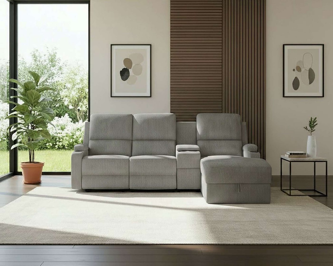 OTTO home Ecksofa NAPORI Cord, Multimediasofa, 3er Kinosessel XXL, L-Form, Kinosofa, manuelle o. elektr. Relaxfunktion, Staufach, Getränkehalter – Bild 2 von 5