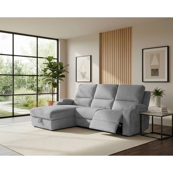 OTTO home Ecksofa NAPORI Cord, L-Form, 210cm, man./elektr. Relaxfunktion, USB-A bei elektr. Variante, Staukasten, Seitentaschen u. Federkern