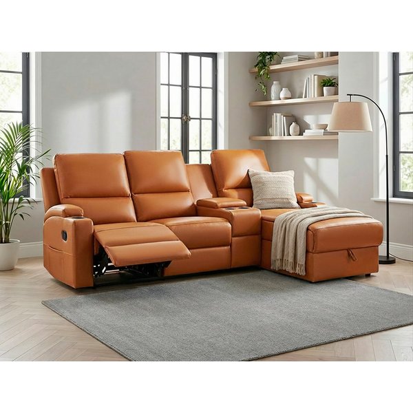 OTTO home Ecksofa NAPORI Lederoptik, Multimediasofa, 3er Kinosessel XXL, L-Form, Kinosofa, manuelle o. elektr. Relaxfunktion, Staufach, Getränkehalter