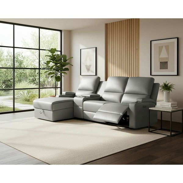 OTTO home Ecksofa NAPORI Lederoptik, Multimediasofa, 3er Kinosessel XXL, L-Form, Kinosofa, manuelle o. elektr. Relaxfunktion, Staufach, Getränkehalter
