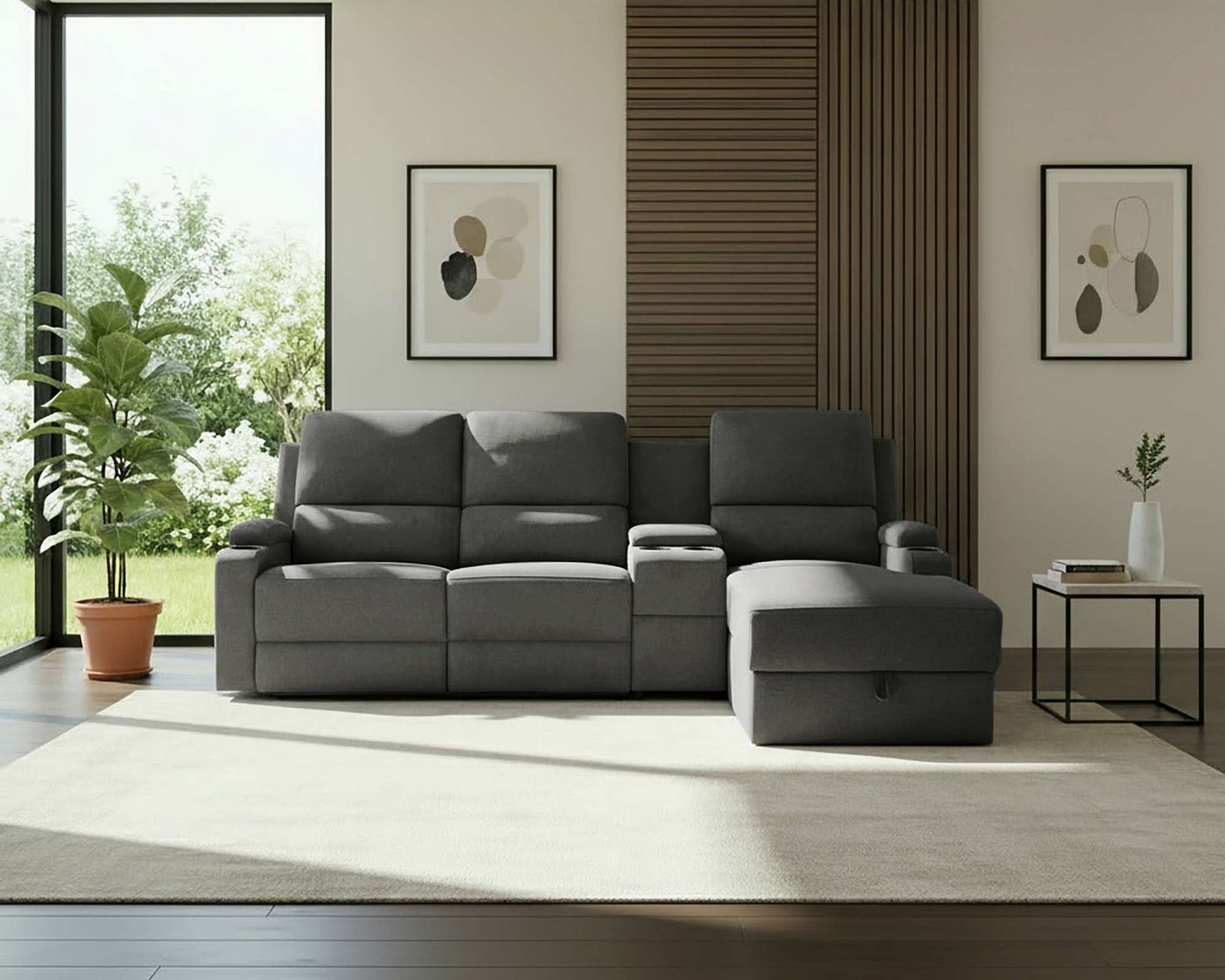 OTTO home Ecksofa NAPORI Struktur, Multimediasofa, 3er Kinosessel XXL, L-Form, Kinosofa, manuelle o. elektr. Relaxfunktion, Staufach, Getränkehalter – Bild 2 von 5