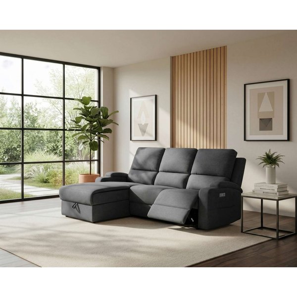 OTTO home Ecksofa NAPORI Struktur-Bezug, L-Form, 210cm, man./elektr. Relaxfunktion, USB-A bei elektr. Variante, Staukasten, Seitentaschen u. Federkern
