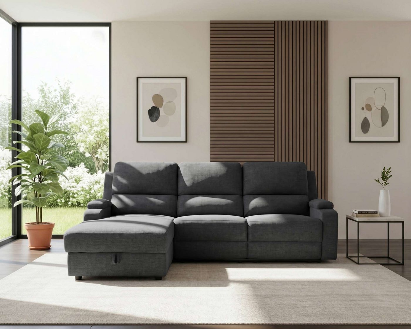 OTTO home Ecksofa NAPORI Struktur-Bezug, L-Form, 210cm, man./elektr. Relaxfunktion, USB-A bei elektr. Variante, Staukasten, Seitentaschen u. Federkern – Bild 4 von 5