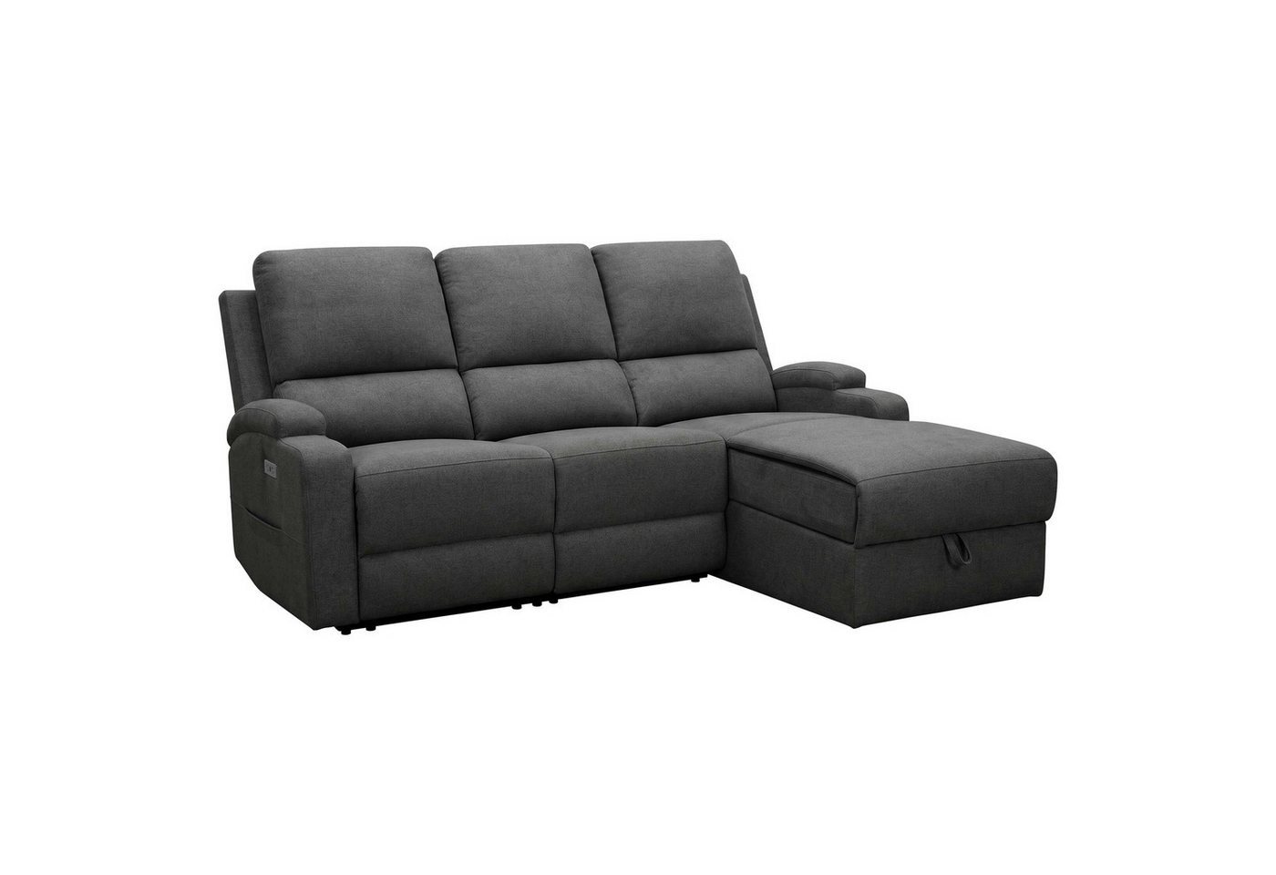 OTTO home Ecksofa NAPORI Struktur-Bezug, L-Form, 210cm, man./elektr. Relaxfunktion, USB-A bei elektr. Variante, Staukasten, Seitentaschen u. Federkern – Bild 4 von 5